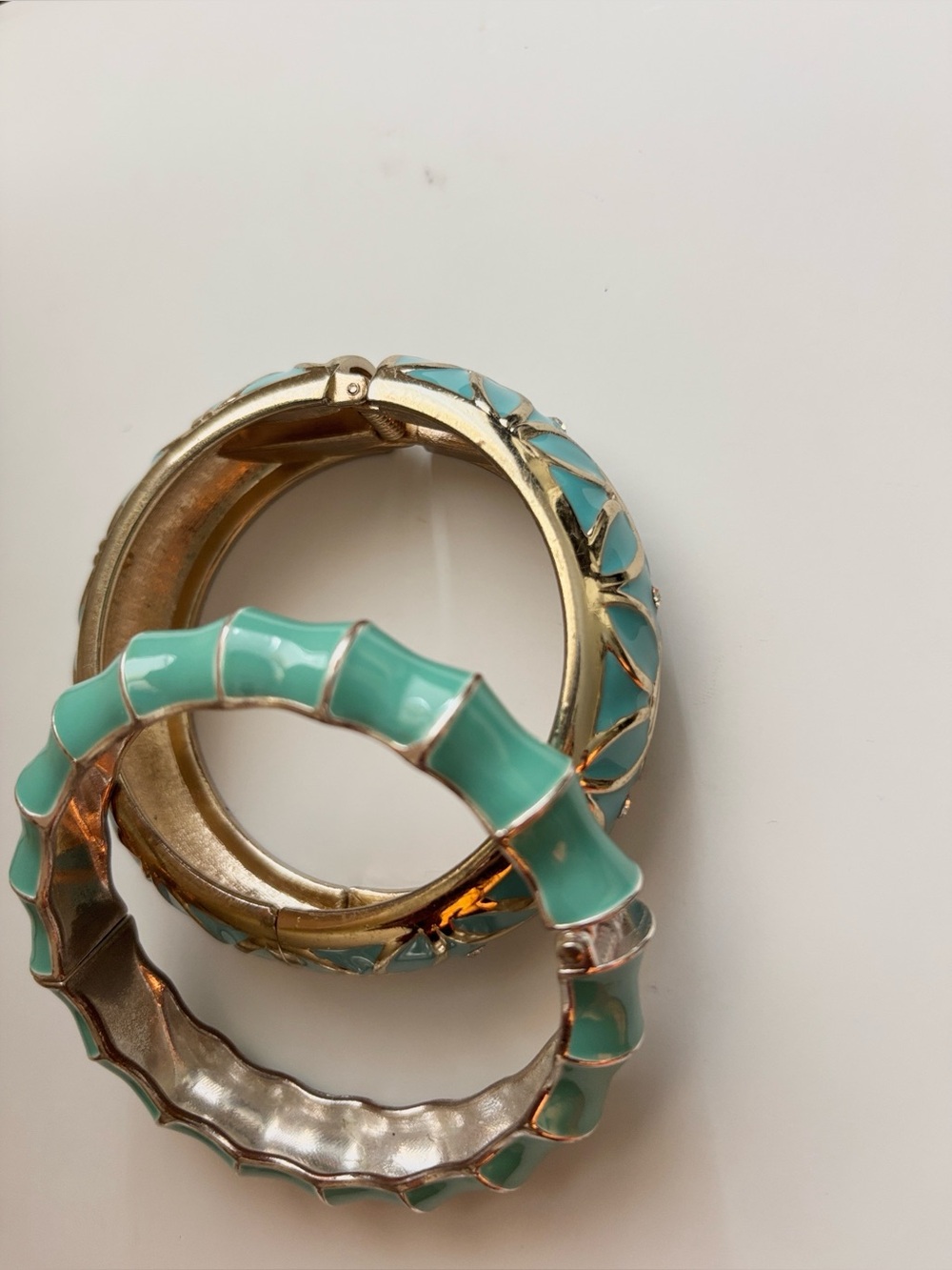 Turquoise Enamel Gold-Tone Bangle Bracelets - Women Jewelry
